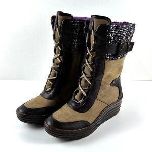Bionica Womens Leather Textile Wedge Lace Up Zip Winter Boots Size 7M
